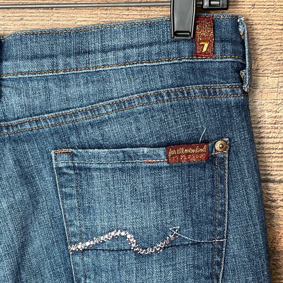 7 For All Mankind Bootcut Blue Jeans Pink Swarovski Crystal Back Pockets SZ 30 - Picture 6 of 10